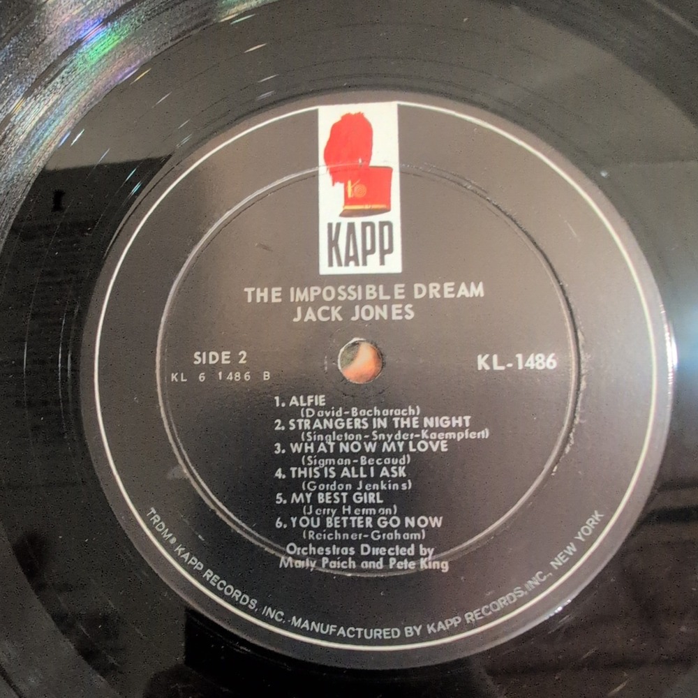 Jack Jones The Impossible Dream Vinyl LP Mono Kapp Records KL-1486 1966 - Picture 6 of 6